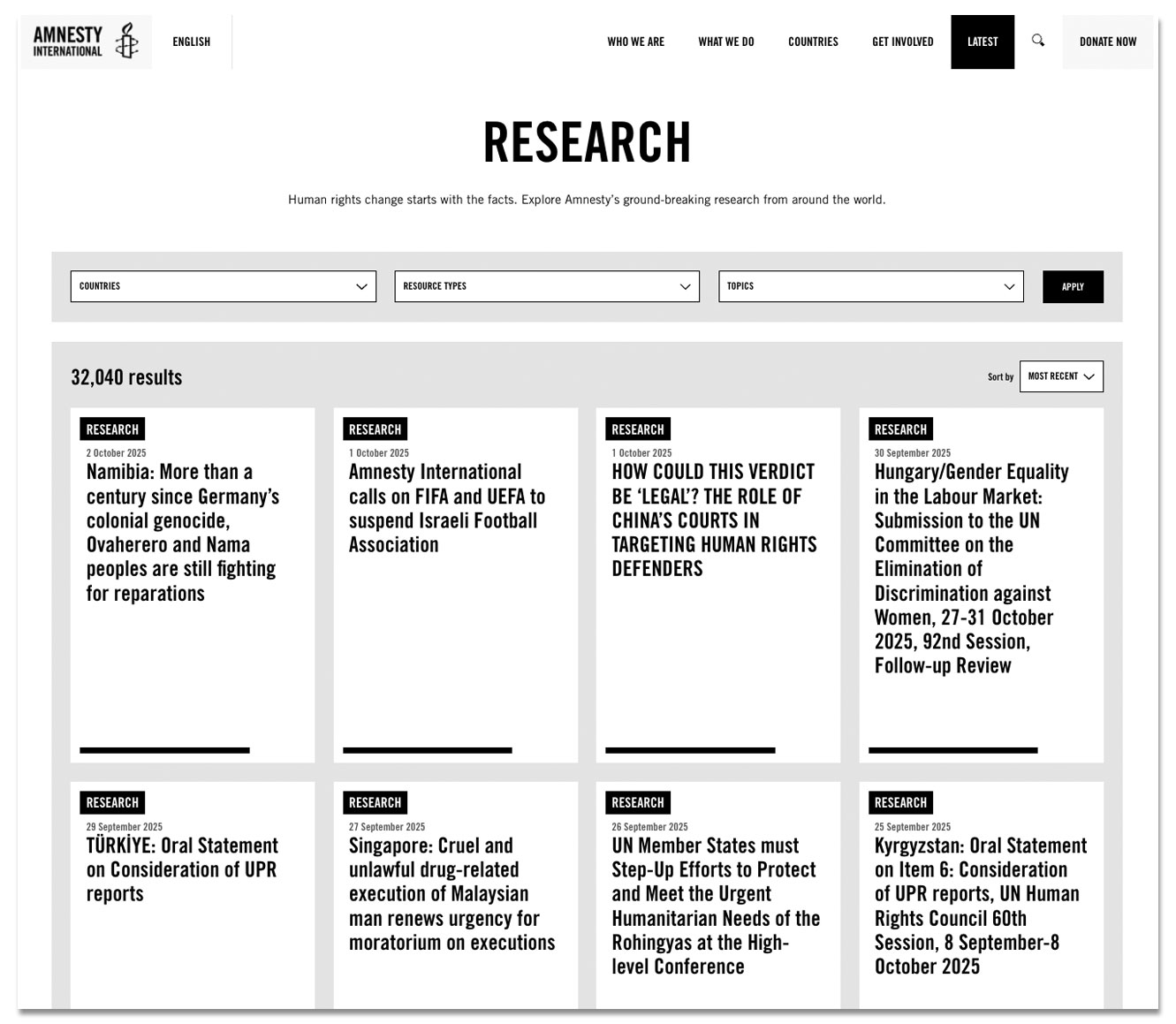 Amnesty International Research page